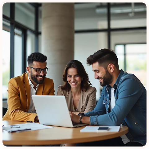 Consulting team reviewing business results together
